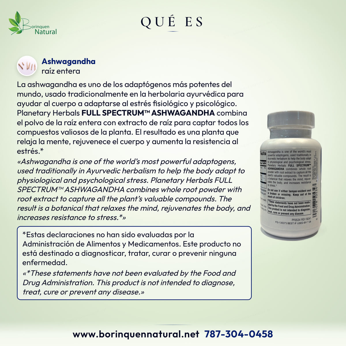 Qué es Full Spectrum Ashwagandha: raíz entera en polvo con extracto de raíz, un adaptógeno de la herbolaria ayurvédica