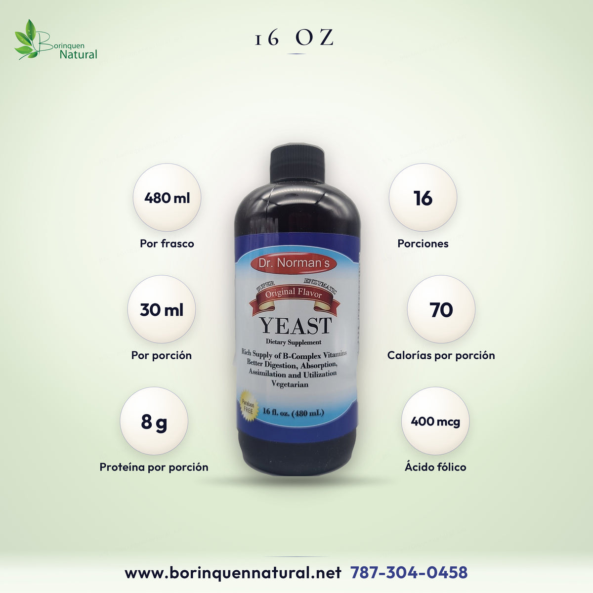 B-Complex líquido de 16 oz: 480 ml por frasco, 16 porciones de 30 ml, 70 calorías y 8 gramos de proteína por porción