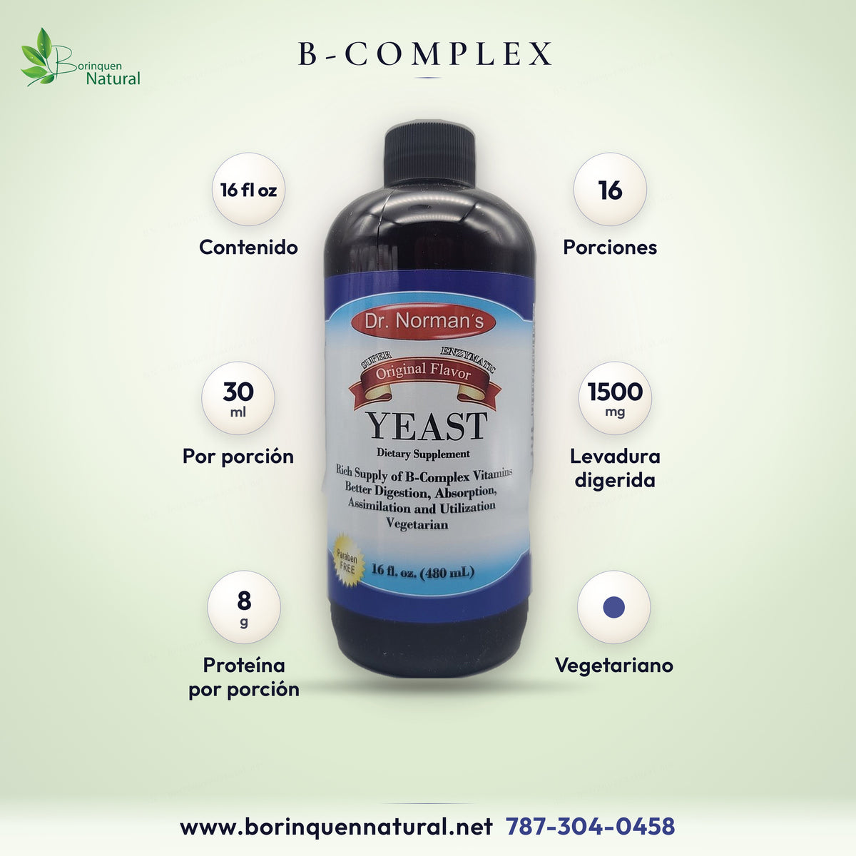 B-Complex líquido de Dr. Norman's, levadura digerida enzimáticamente, frasco de 16 fl oz (480 ml), vegetariano