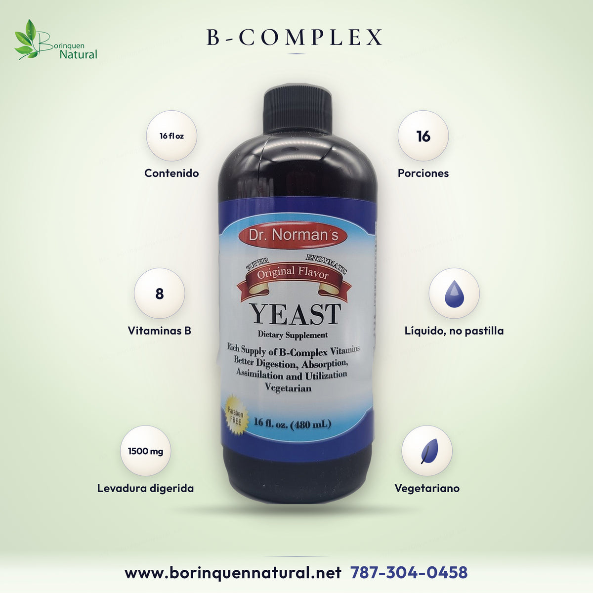 B-Complex líquido de Dr. Norman's, levadura digerida enzimáticamente, frasco de 16 fl oz (480 ml), vegetariano