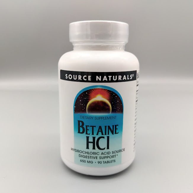 Betaína HCl 650 mg 90 Tabletas para Digestión de Proteínas de Source Naturals