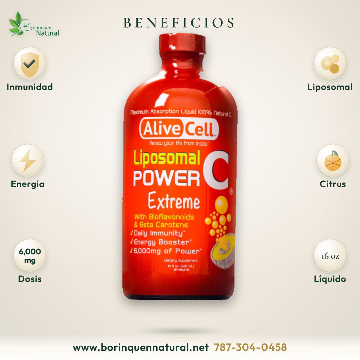 Vitamina C Liposomal Power C 16 oz — beneficios, 6,000 mg, Alive Cell