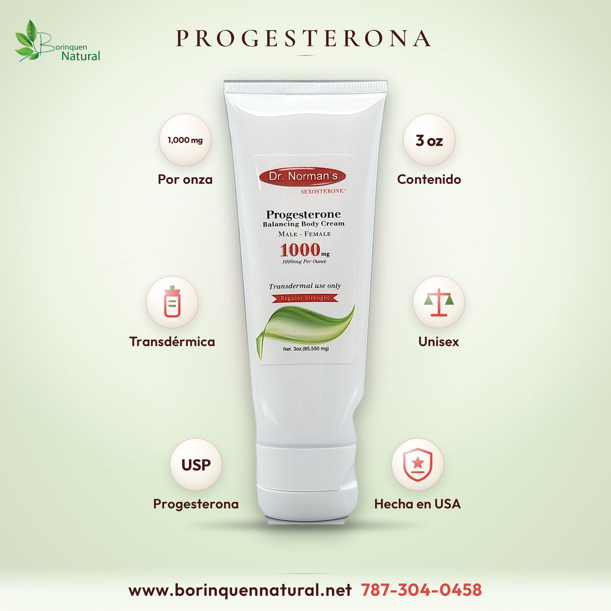 Crema de Progesterona Natural Dr. Norman's 1000 mg por onza, tubo de 3 oz — Borinquen Natural Puerto Rico