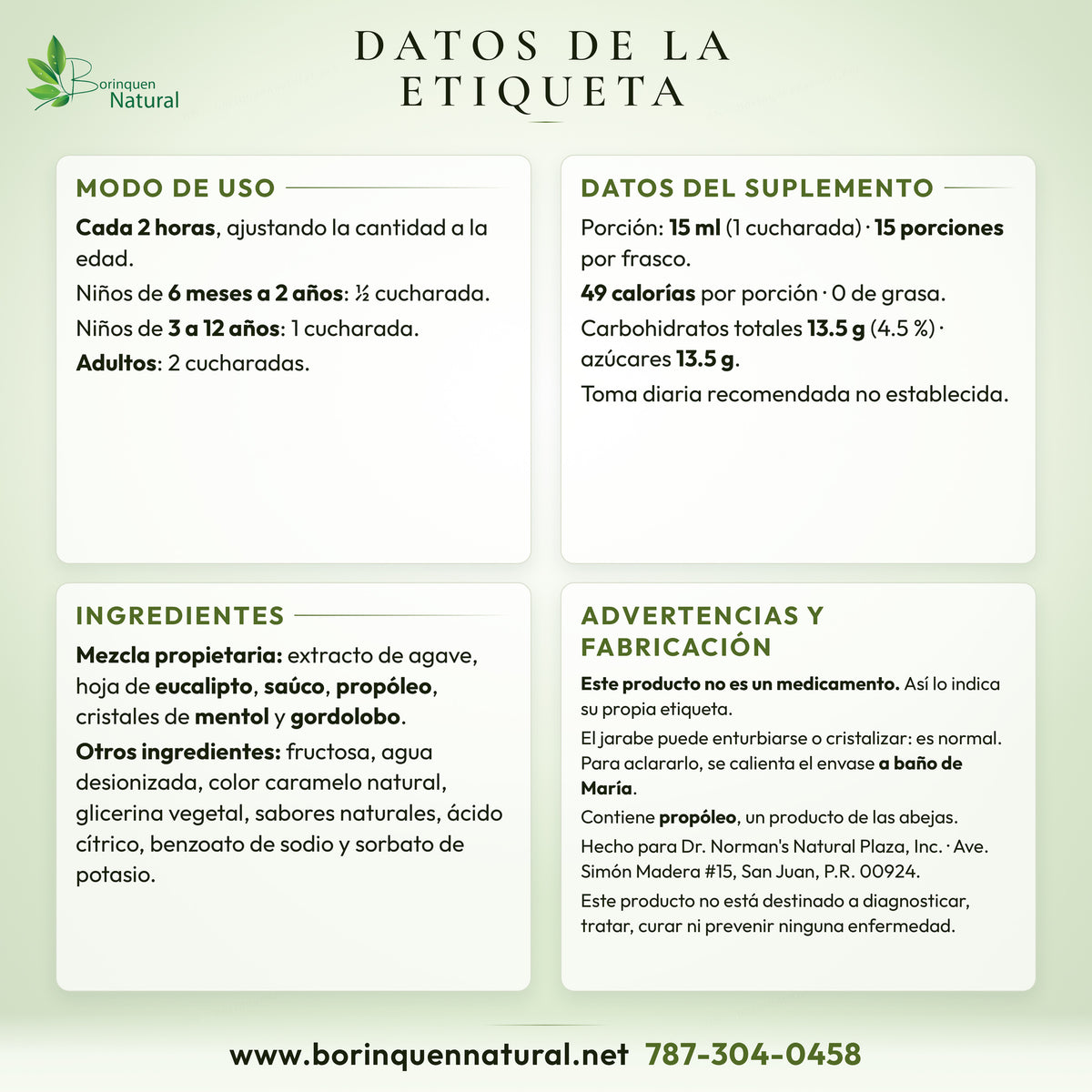 Datos de la etiqueta de Bronkoplex: modo de uso, datos del suplemento, ingredientes y advertencias