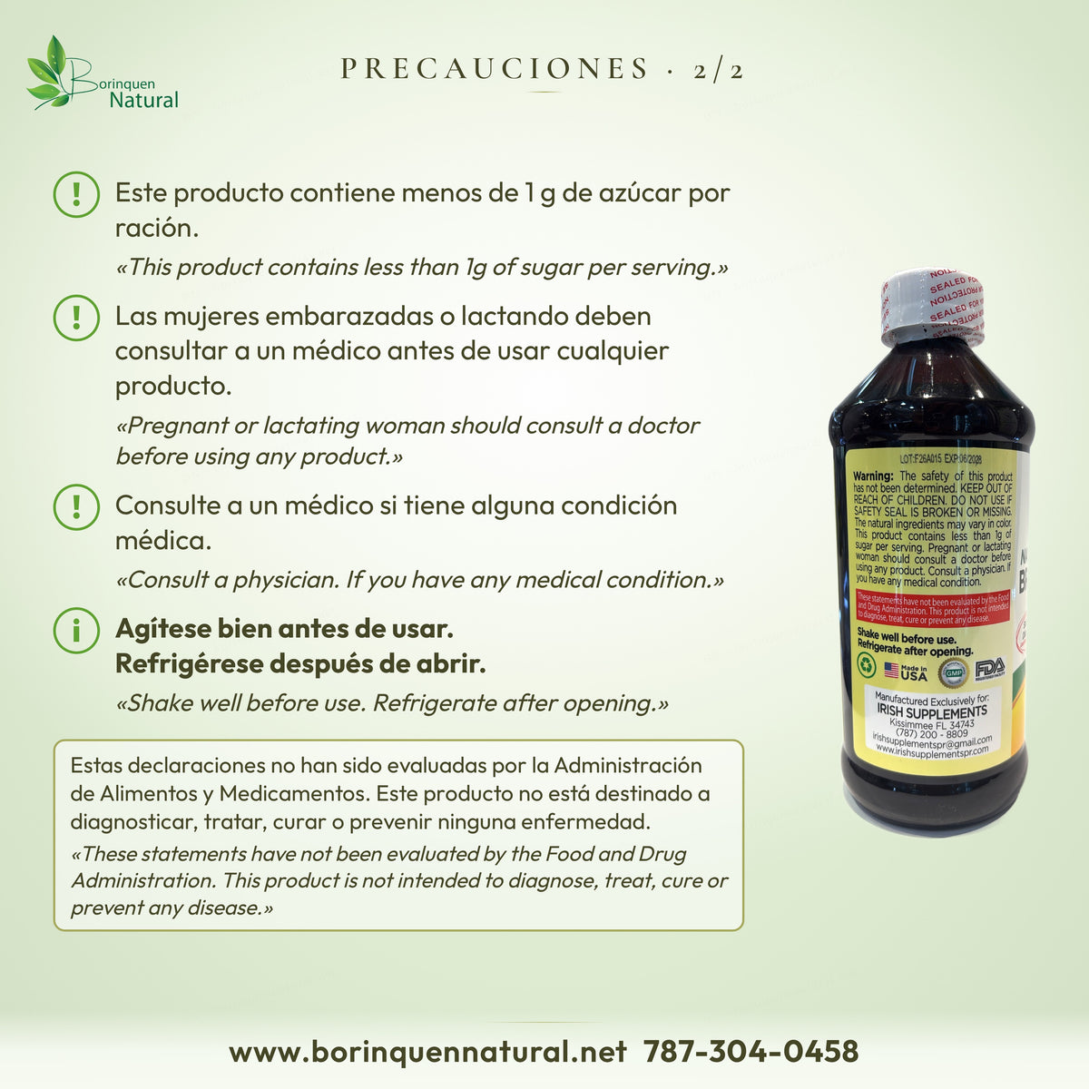 Precauciones de Bronqui Stop: embarazadas o lactando consultar al médico; agitar antes de usar y refrigerar después de abrir