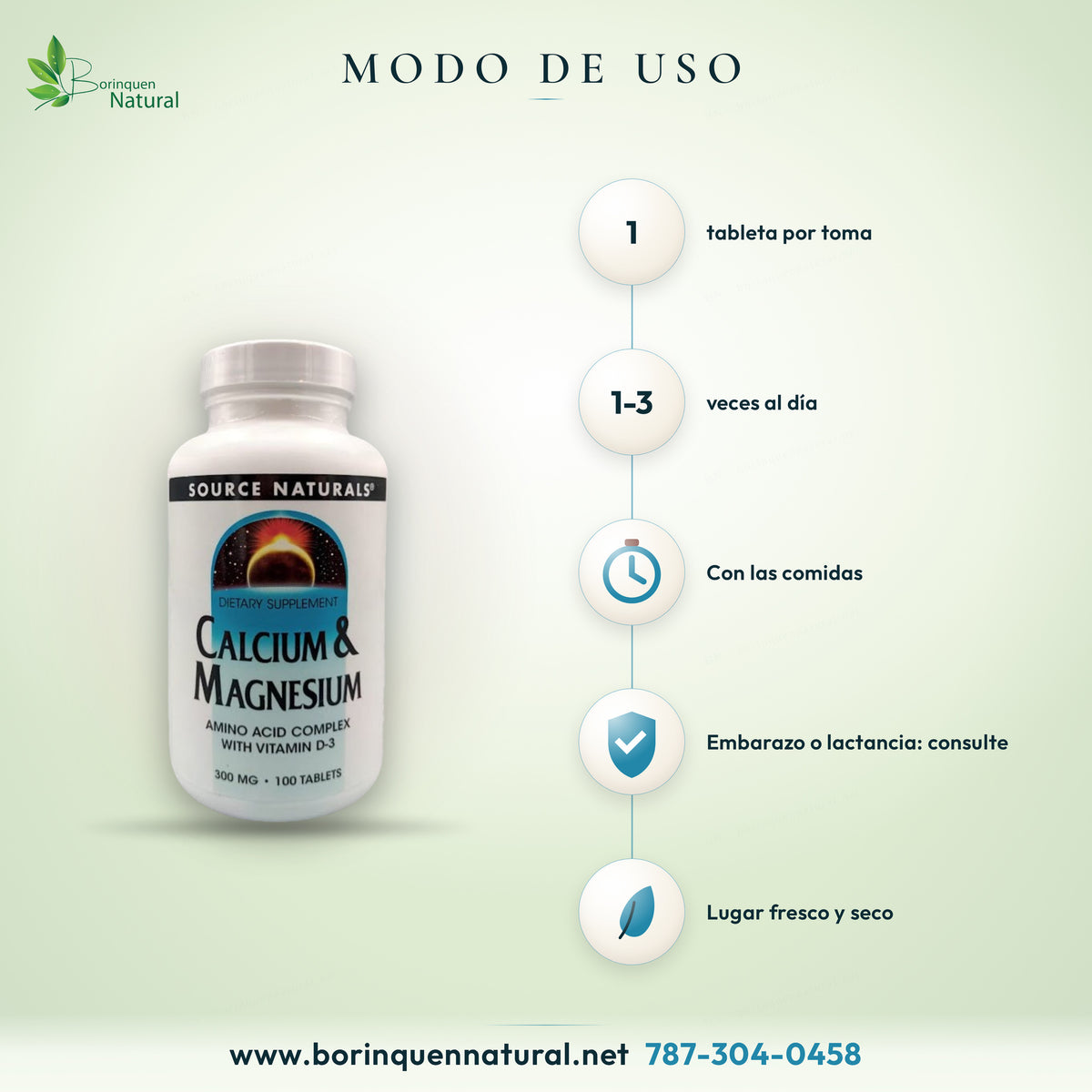 Modo de uso del Calcium & Magnesium de Source Naturals: 1 tableta de 1 a 3 veces al día con las comidas