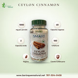 Canela de Ceilán 1,000 mg SMART Nutrition para el Azúcar, 60 Cápsulas