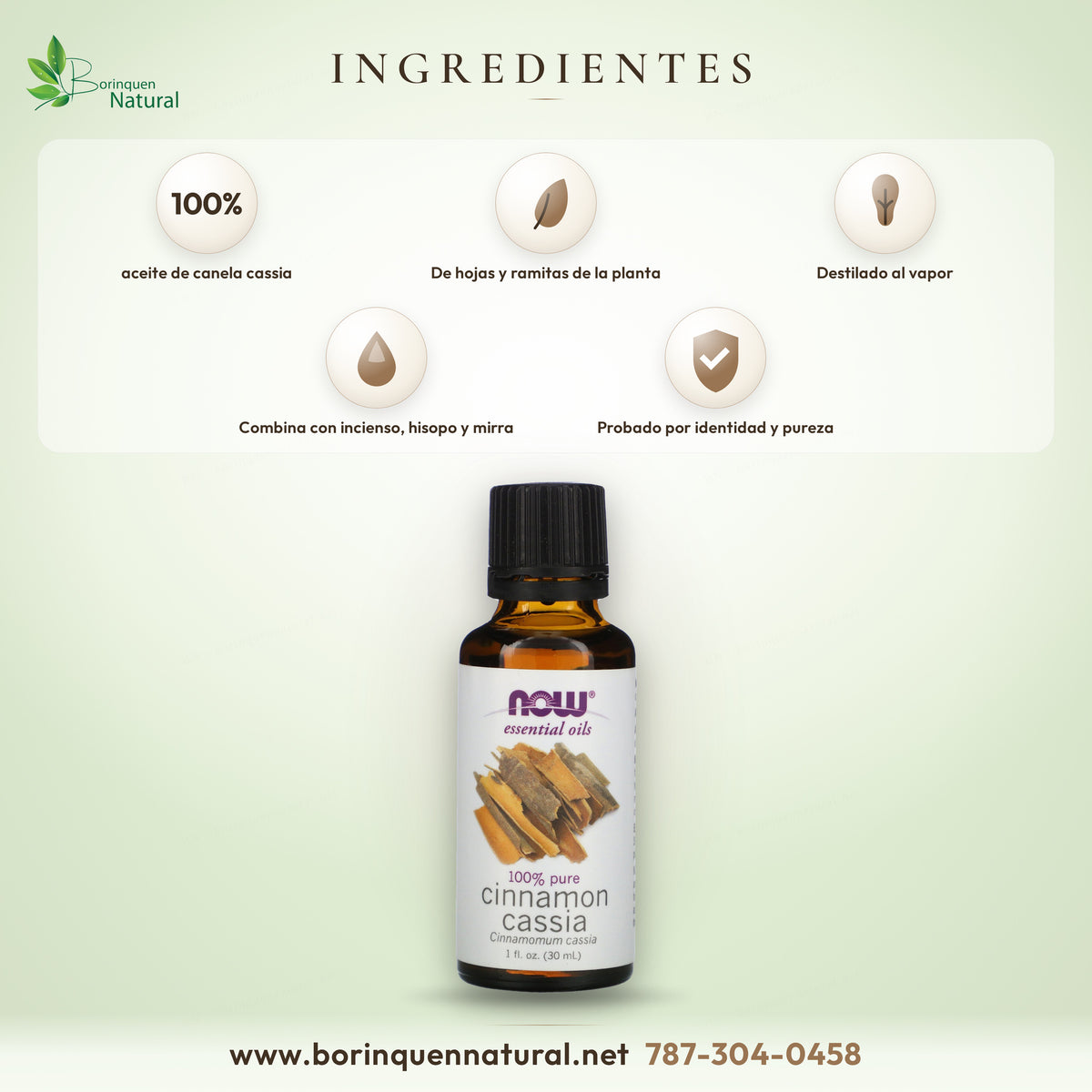 NOW cinnamon cassia oil ingredients: 100% oil from leaves and twigs, steam distilled
