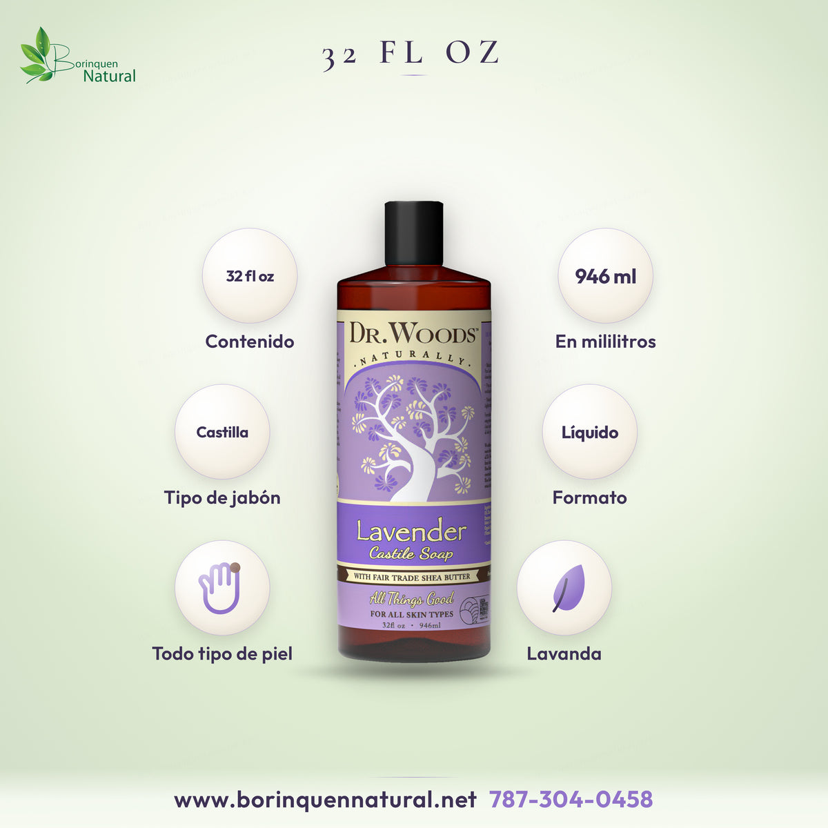 Formato del jabón de Castilla de lavanda de Dr. Woods: 32 fl oz, 946 ml, para todo tipo de piel
