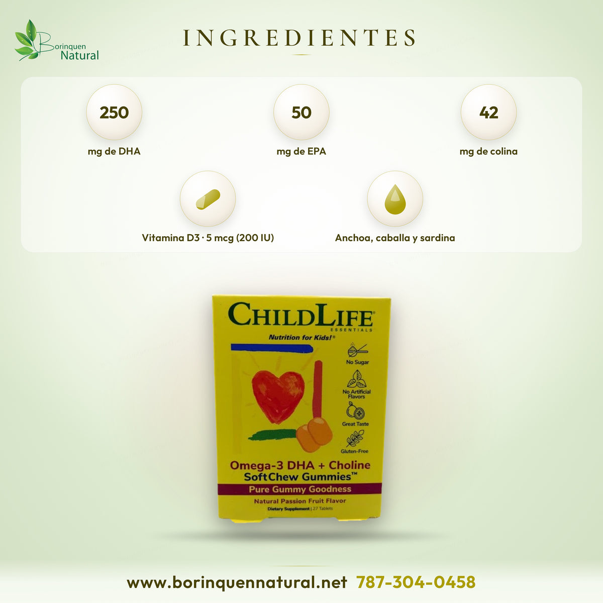 Omega-3 DHA + Colina ChildLife para Niños, 27 Masticables Sin Azúcar — vista posterior del envase