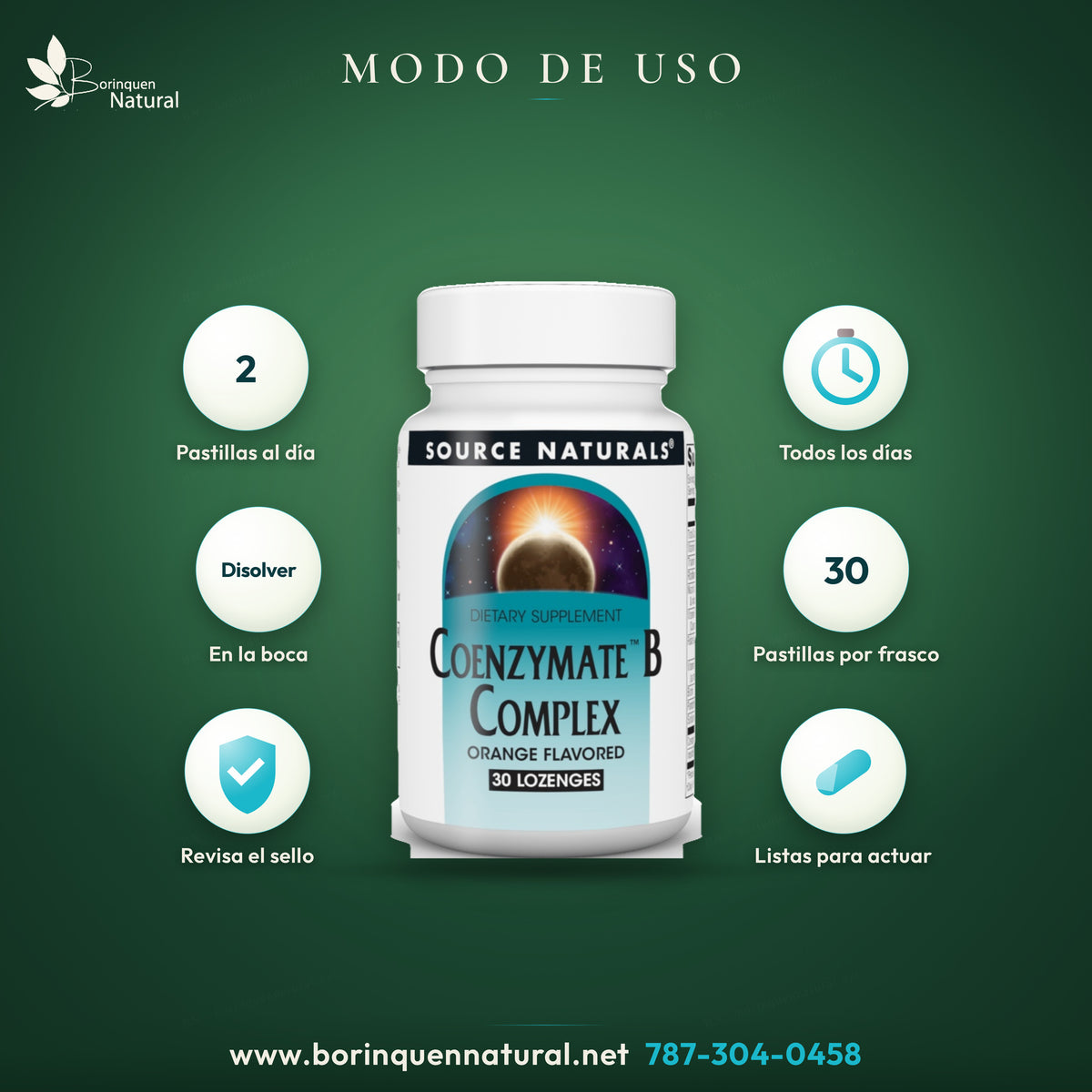 Modo de uso del Coenzymate B Complex: dos pastillas al día, dejar que se disuelvan en la boca antes de tragarlas