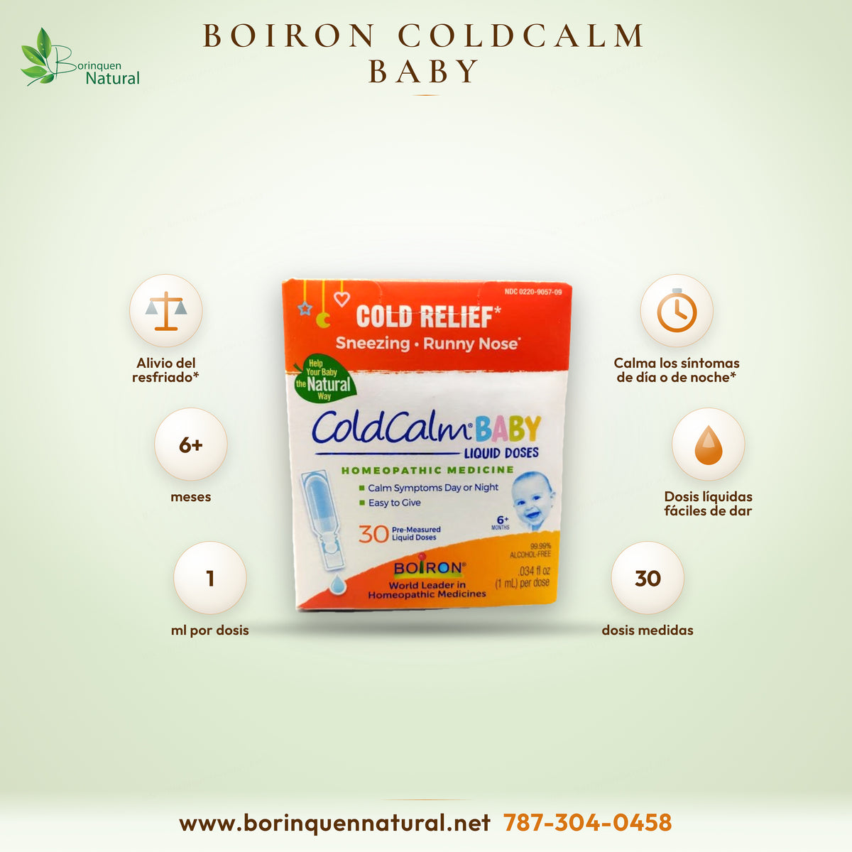 ColdCalm Baby de Boiron, medicina homeopática para el resfriado del bebé: estornudos y secreción nasal, 30 dosis