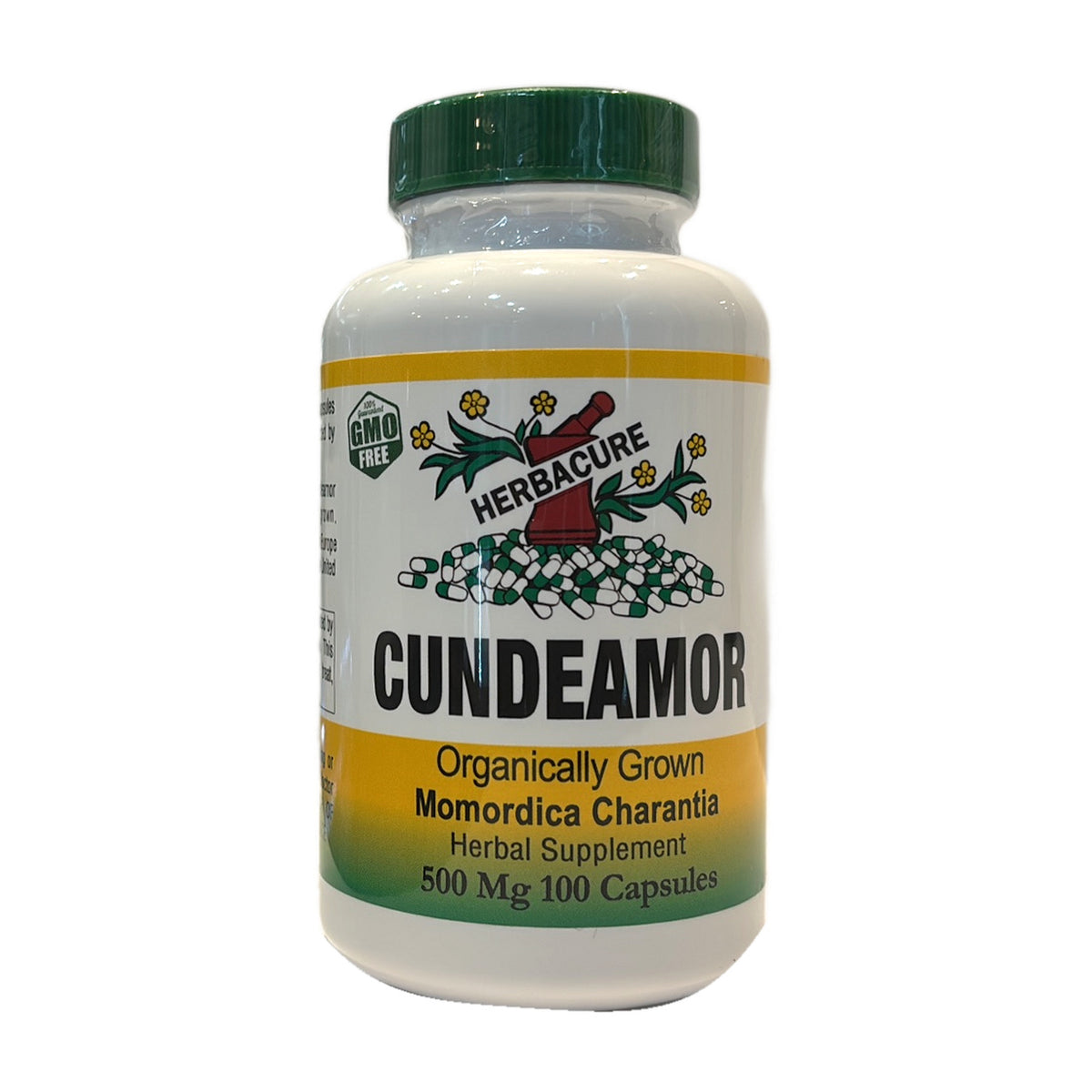 Cundeamor Herbacure, Momordica Charantia, suplemento herbal de 500 mg, frasco de 100 cápsulas