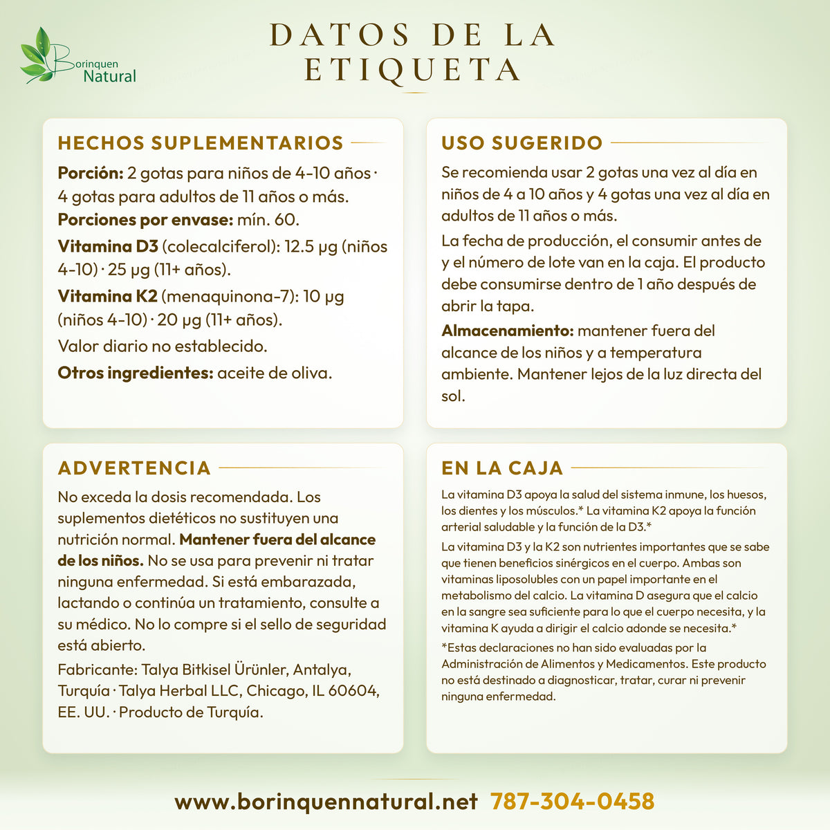 Datos de la etiqueta de la vitamina D3 y K2 Talya: hechos suplementarios, otros ingredientes, uso sugerido, advertencia y lo que dice la caja
