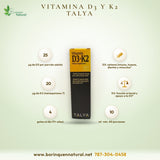 Vitamina D3 1,000 UI y K2 Talya en Gotas con Aceite de Oliva, 10 ml