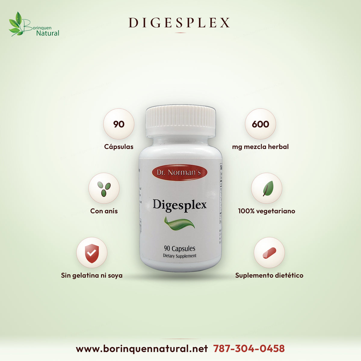 Digesplex de Dr. Norman's, suplemento dietético con mezcla herbal de manzanilla, limoncillo, anís y romero, 90 cápsulas