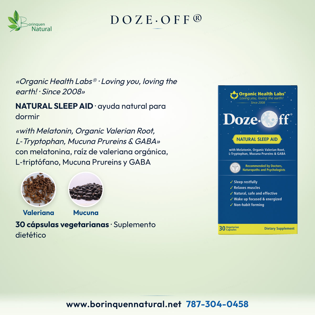 Doze-Off Natural Sleep Aid con melatonina, raíz de valeriana orgánica, L-triptófano, Mucuna Prureins y GABA