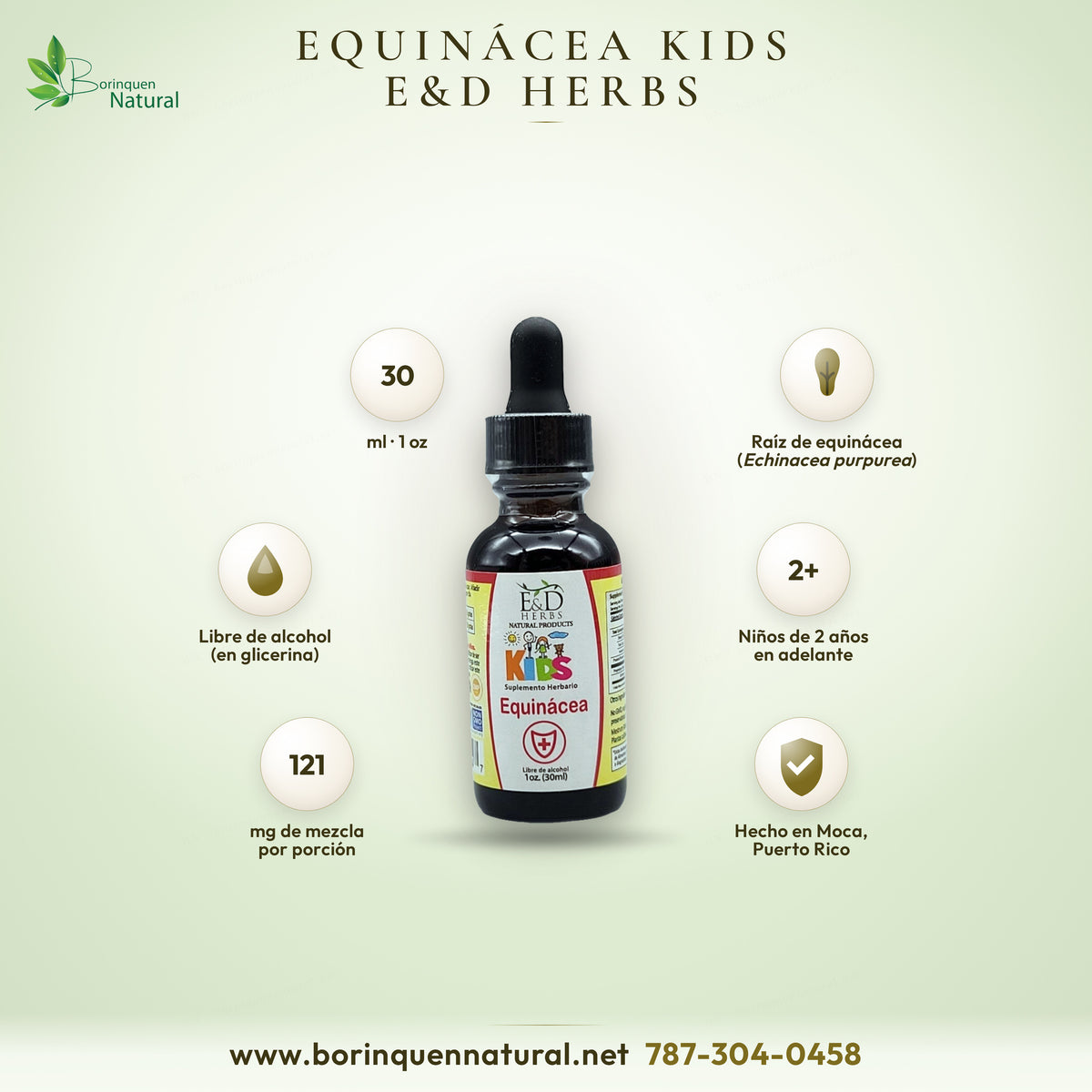 Equinácea Kids de E&D Herbs, suplemento herbario en gotas sin alcohol de 1 oz