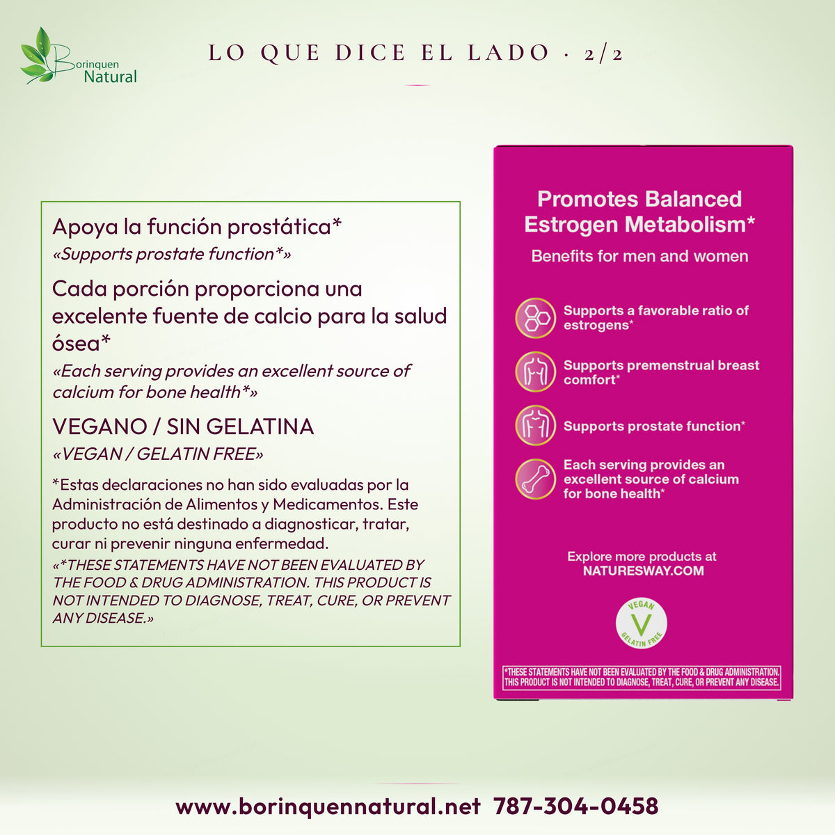Estrobalance: apoyo a la función prostática y calcio para la salud ósea; vegano, sin gelatina.