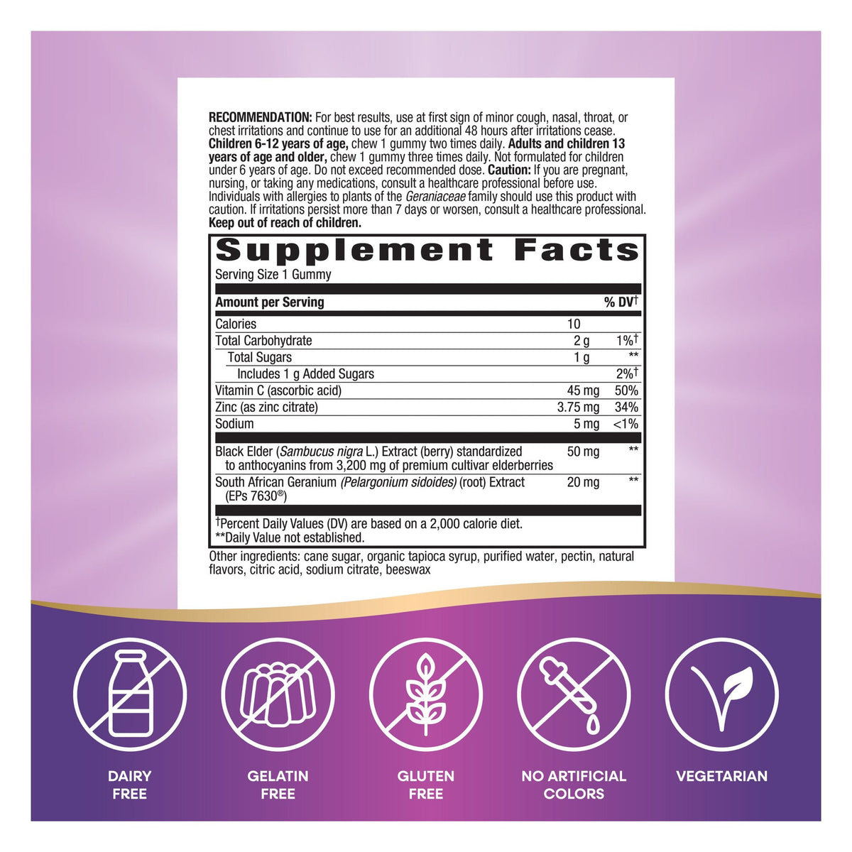 Sambucus Cough Relief + Immune de Nature's Way: etiqueta del envase, modo de uso, advertencias y Supplement Facts