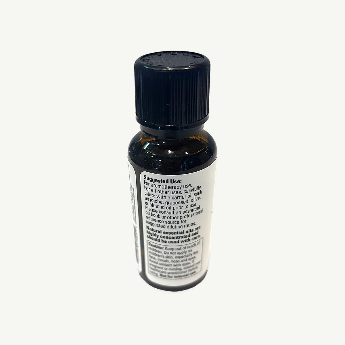 Frasco de eucalipto NOW, foto real: Suggested Use para aromaterapia, dilución en aceite portador y Caution