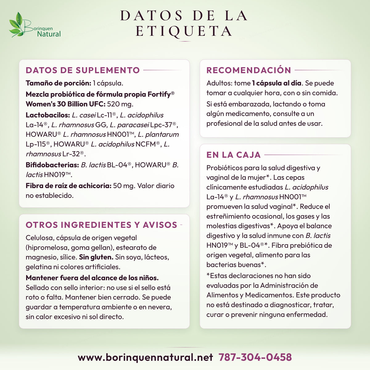 Datos de la etiqueta del Fortify Women's 30 Billion: suplemento, recomendación, ingredientes y lo que dice la caja