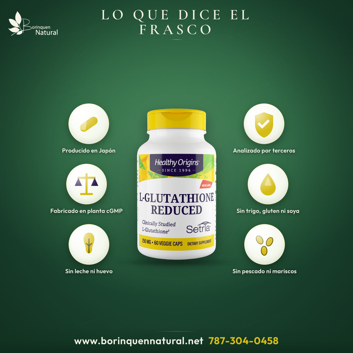 L-Glutathione de Healthy Origins: producido en Japón por fermentación, analizado por terceros, planta cGMP, hecho sin derivados de trigo, gluten, soya, leche, huevo, pescado ni mariscos