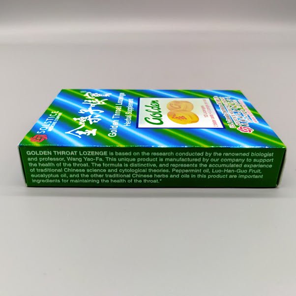 Golden Throat Lozenge, caja de 12 pastillas de madreselva para la garganta — vista lateral