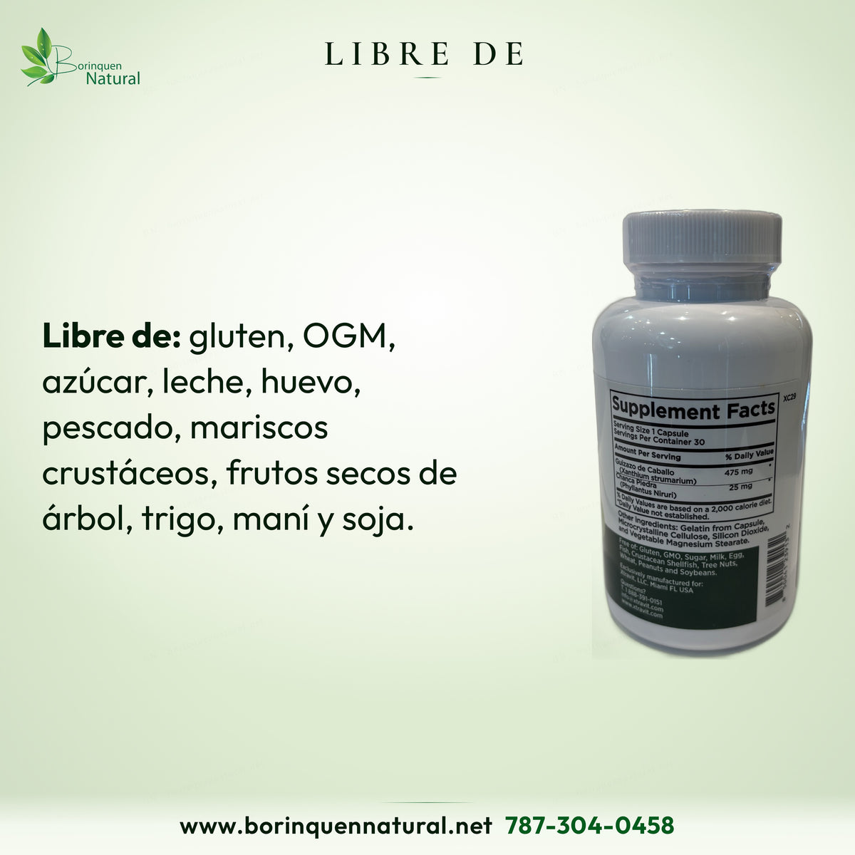 Guizazo Xtravit libre de gluten, OGM, azúcar, leche, huevo, pescado, crustáceos, frutos secos, trigo, maní y soja.