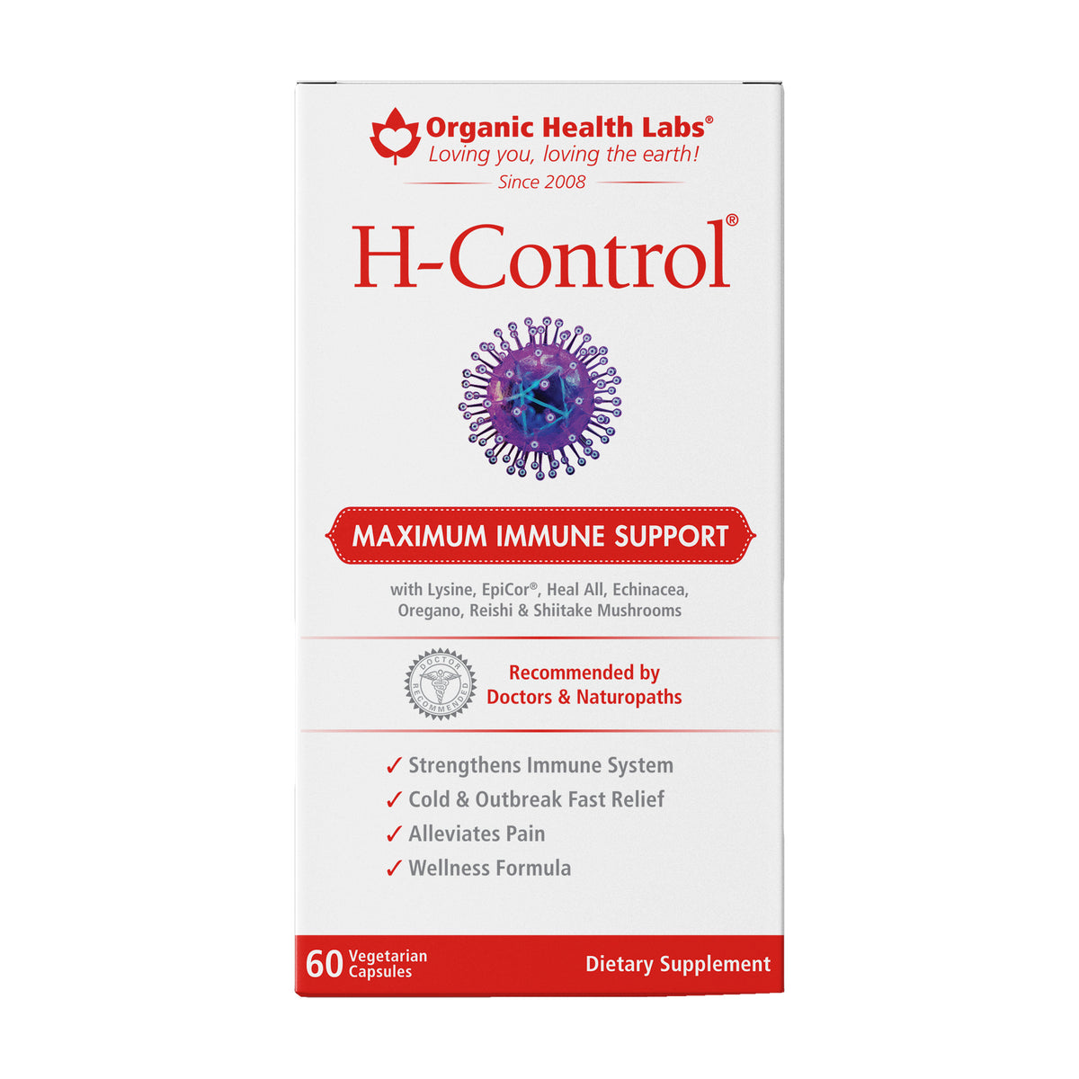 H-Control de Organic Health Labs, Maximum Immune Support, caja de 60 cápsulas vegetarianas, suplemento dietético