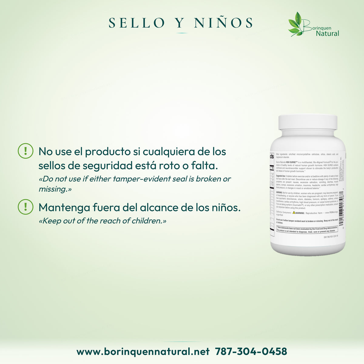 No usar si cualquiera de los sellos está roto o falta. Mantener fuera del alcance de los niños.