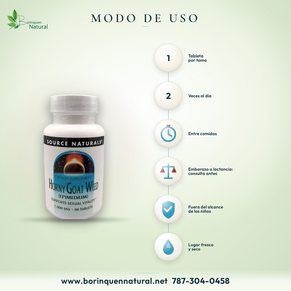 Modo de uso del Horny Goat Weed: 1 tableta dos veces al día, entre comidas