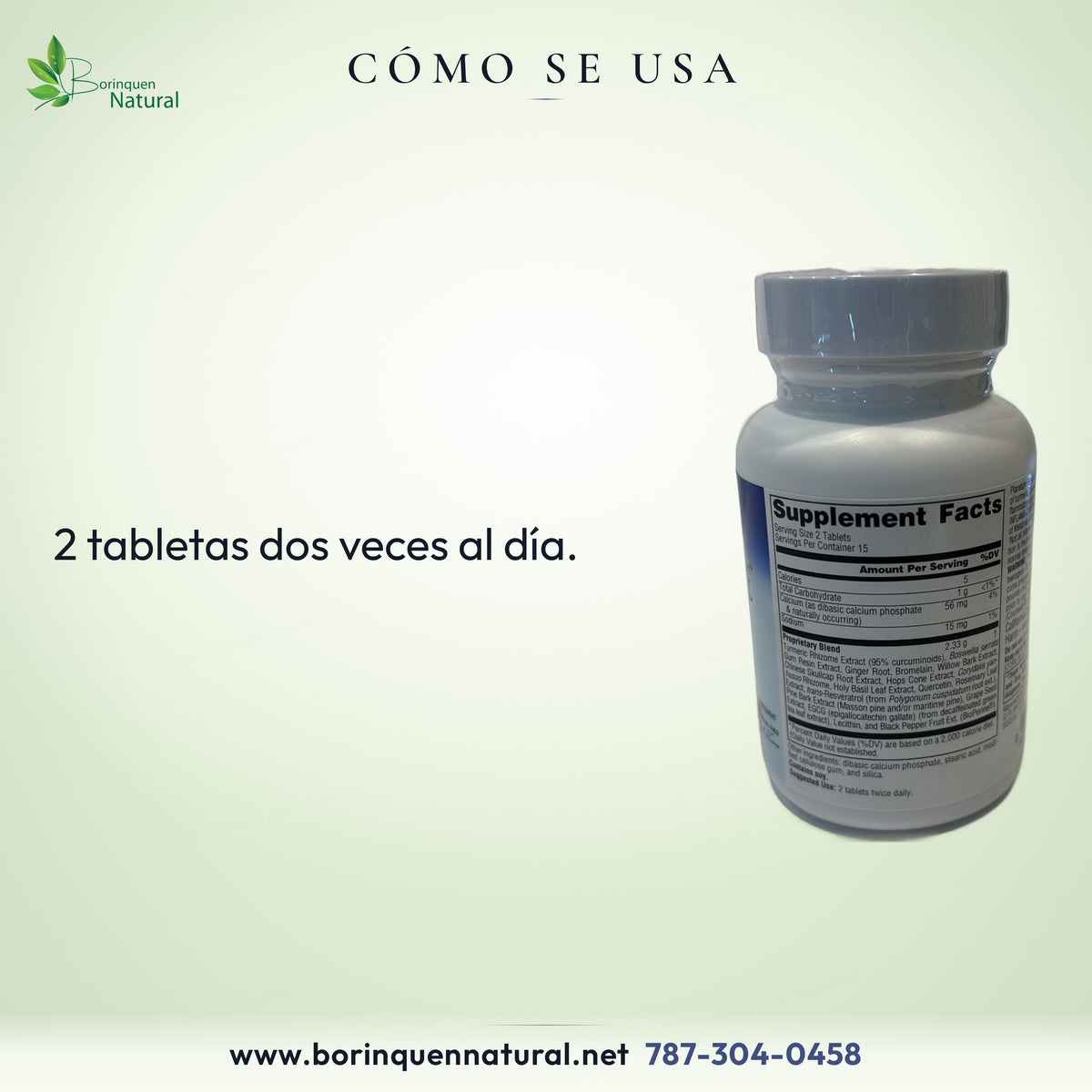 Inflama-Care: uso sugerido, 2 tabletas dos veces al día.