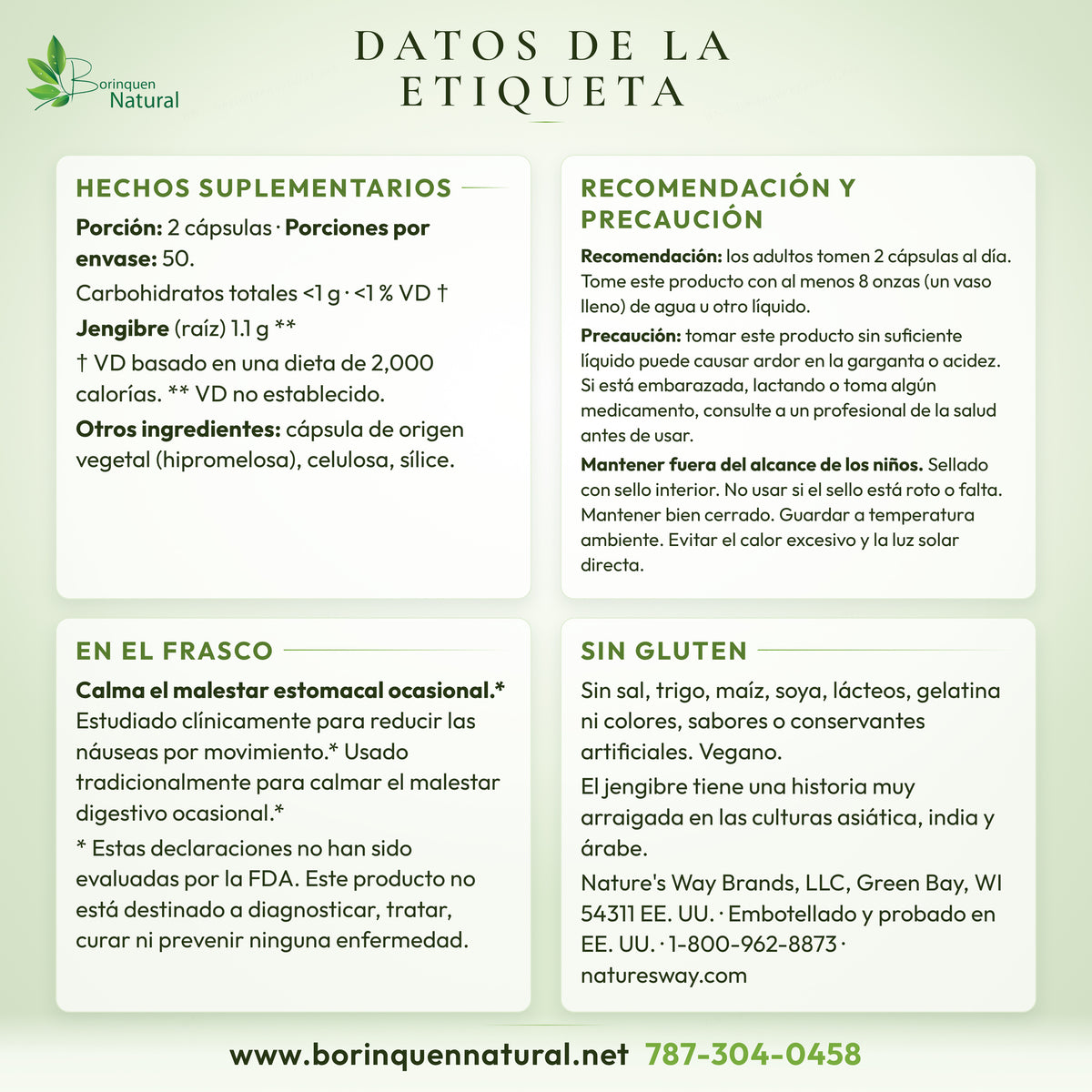 Datos de la etiqueta del jengibre de Nature's Way: hechos suplementarios, recomendación, precaución y lo que dice el frasco