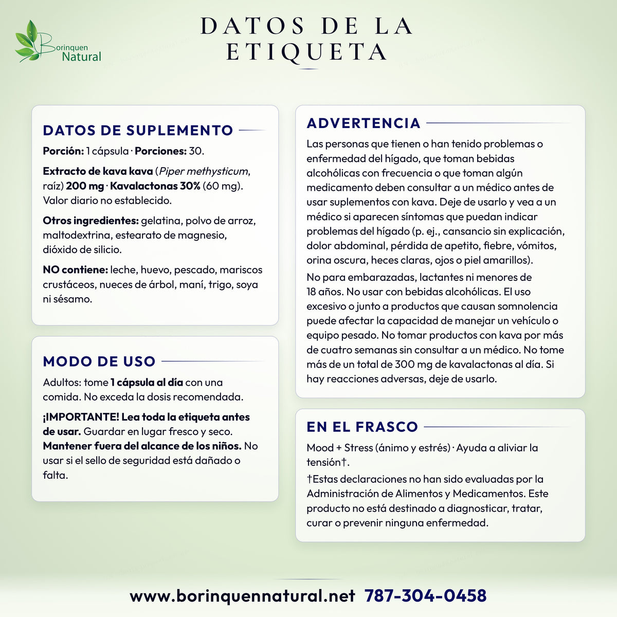 Datos de la etiqueta del Kava Kava Natrol: suplemento, modo de uso y advertencia del hígado
