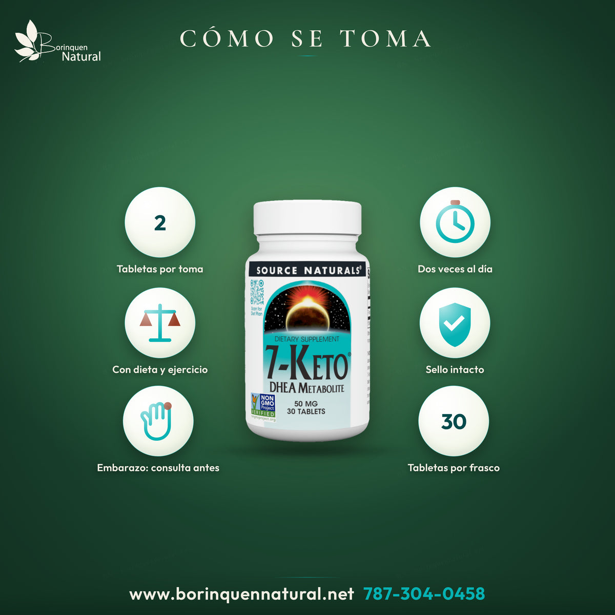 Modo de uso de 7-Keto: 2 tabletas dos veces al día, junto a una dieta saludable y un plan de ejercicio