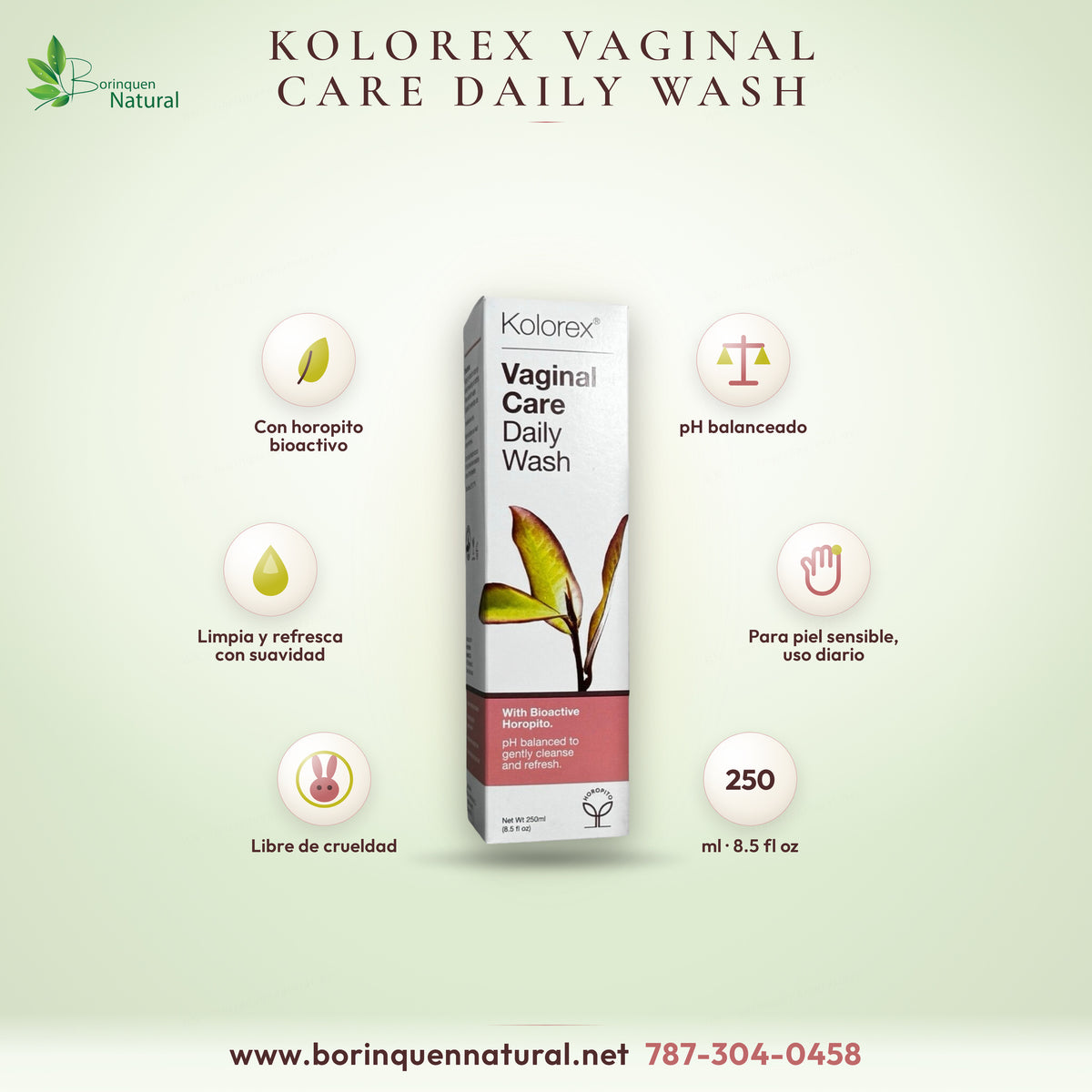 Kolorex Vaginal Care Daily Wash, lavado íntimo de 250 ml con horopito bioactivo y pH balanceado