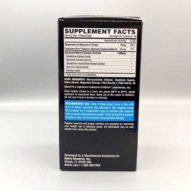 Lipo-6 Black Diurético Natural 80 Cápsulas para Retención de Líquidos — etiqueta con los ingredientes