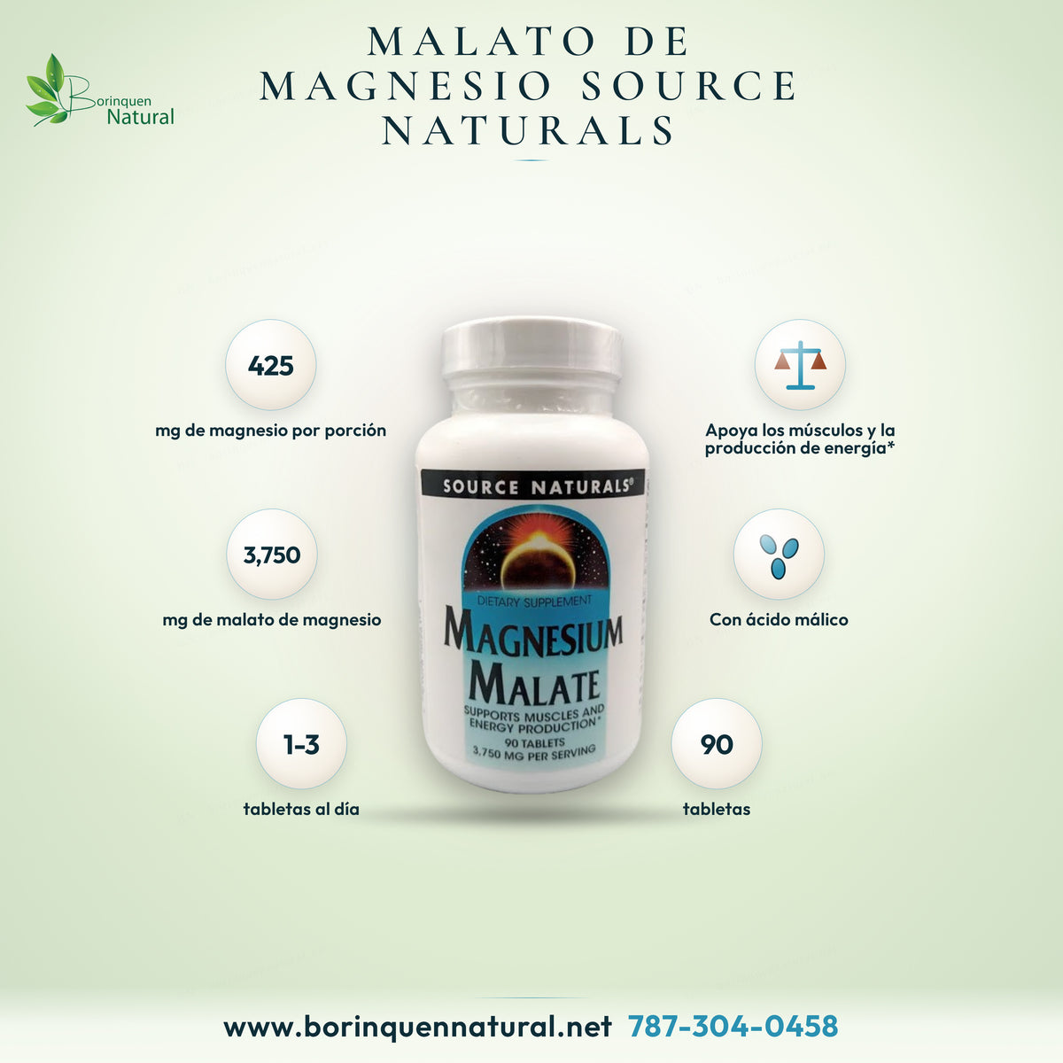Magnesium Malate de Source Naturals, apoya los músculos y la producción de energía, 3,750 mg por porción, 90 tabletas