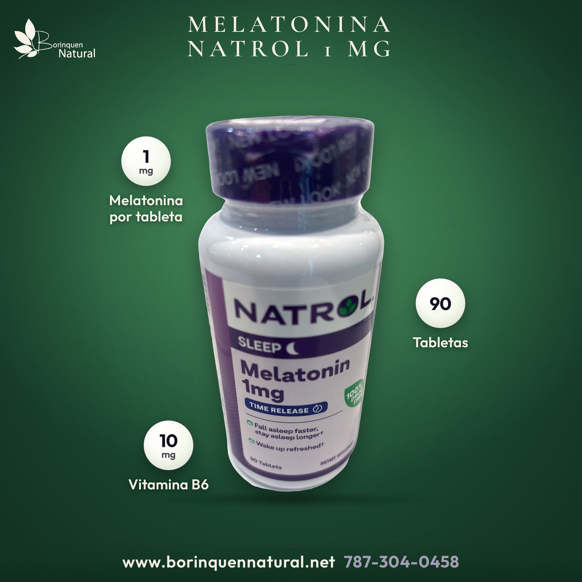 Melatonina Natrol Sleep de 1 mg de liberación prolongada (Time Release), frasco de 90 tabletas