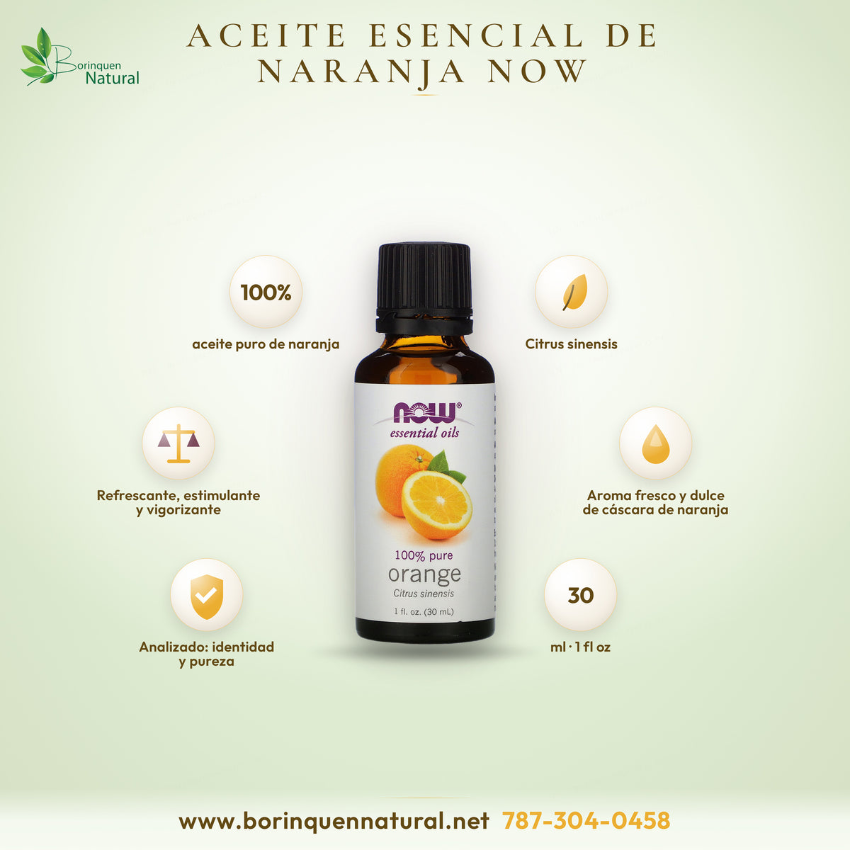 Aceite esencial de naranja 100% puro de NOW Essential Oils, Citrus sinensis prensado en frío, frasco de 1 fl oz (30 ml)