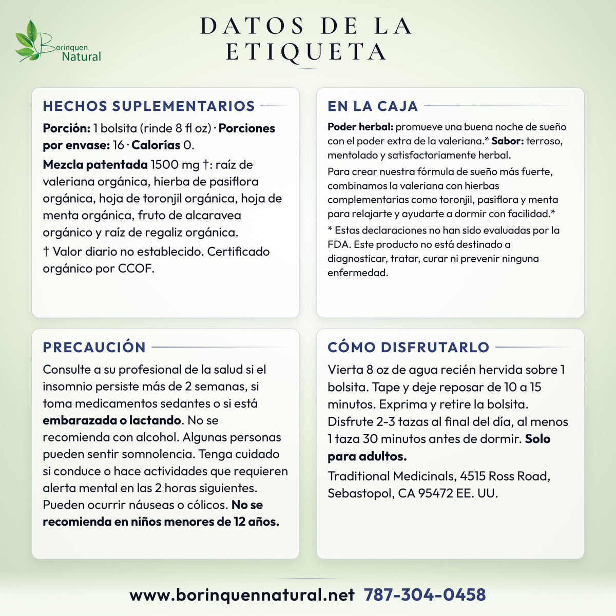 Datos de la etiqueta del té Nighty Night Extra: hechos suplementarios, lo que dice la caja y precaución