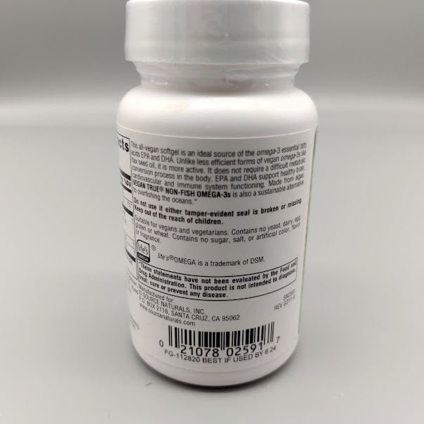 Non-Fish Omega-3s - 300mg - 30 Softgels - Source Naturals — vista posterior del envase