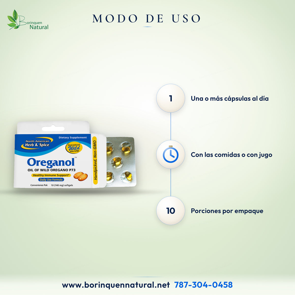 Modo de uso de Oreganol P73 en blíster: una o más cápsulas al día con las comidas o con jugo
