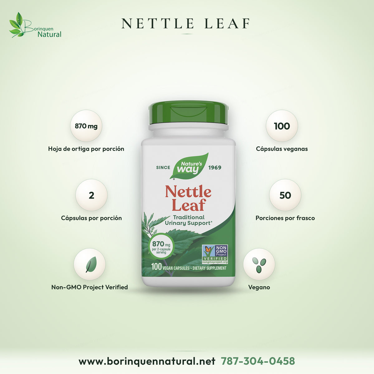 Nature's Way Nettle Leaf: 870 mg of nettle leaf per serving, 2 capsules, 100 vegan capsules, Non-GMO