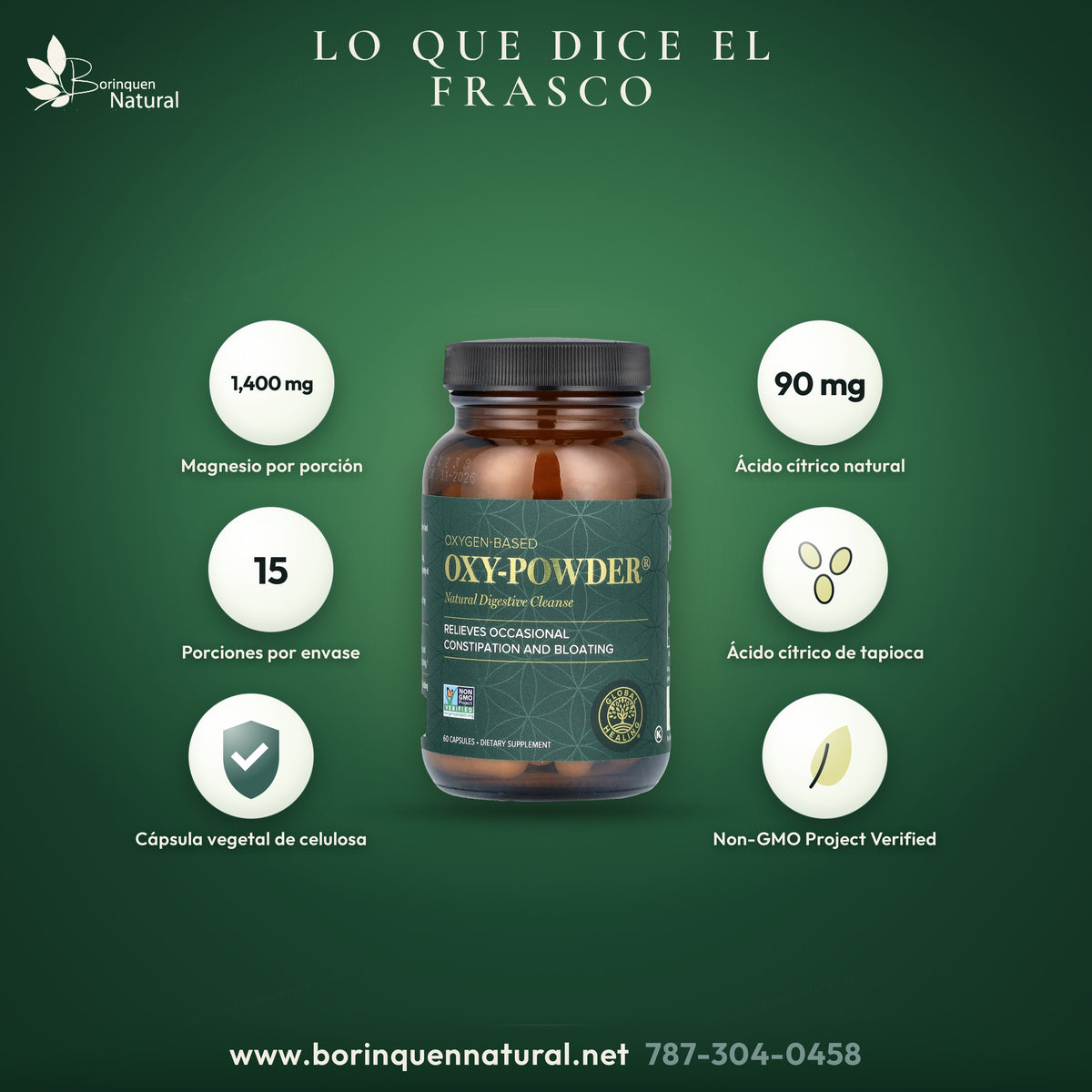 Oxy-Powder de Global Healing: 1,400 mg de magnesio y 90 mg de ácido cítrico natural por porción de 4 (foto de archivo)
