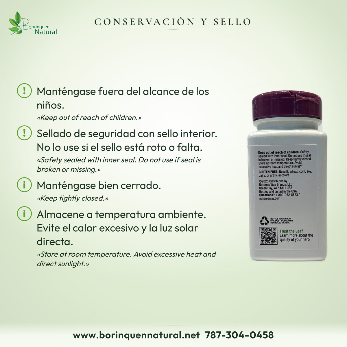 Conservación del Saw Palmetto: fuera del alcance de los niños, sello interior, bien cerrado y a temperatura ambiente