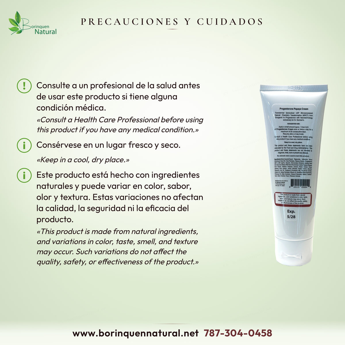 Consulte a un profesional de la salud antes de usar este producto si tiene alguna condición médica; lugar fresco y seco
