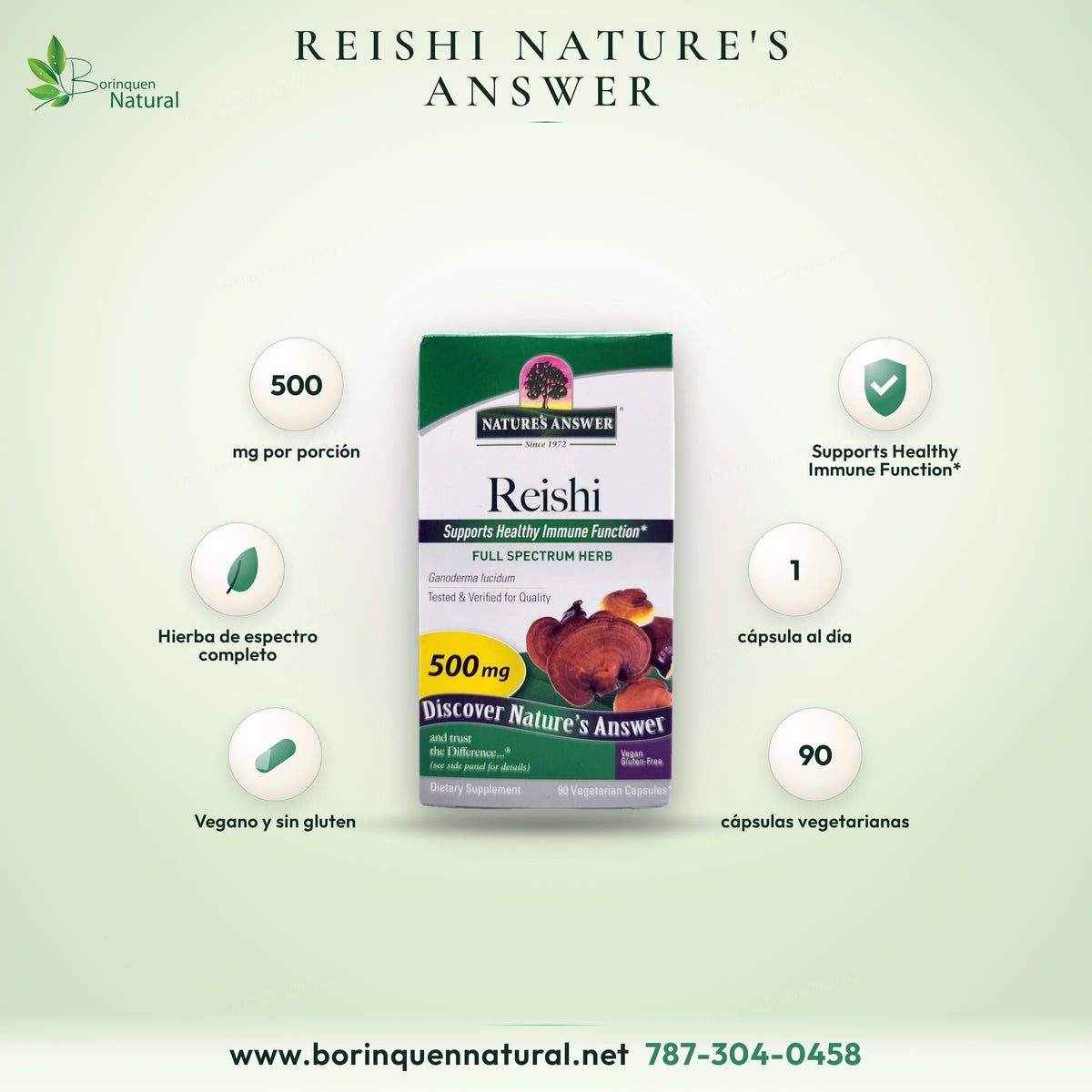 Nature's Answer Reishi: 500 mg per serving, 1 capsule a day, 90 vegetarian capsules, vegan and gluten-free