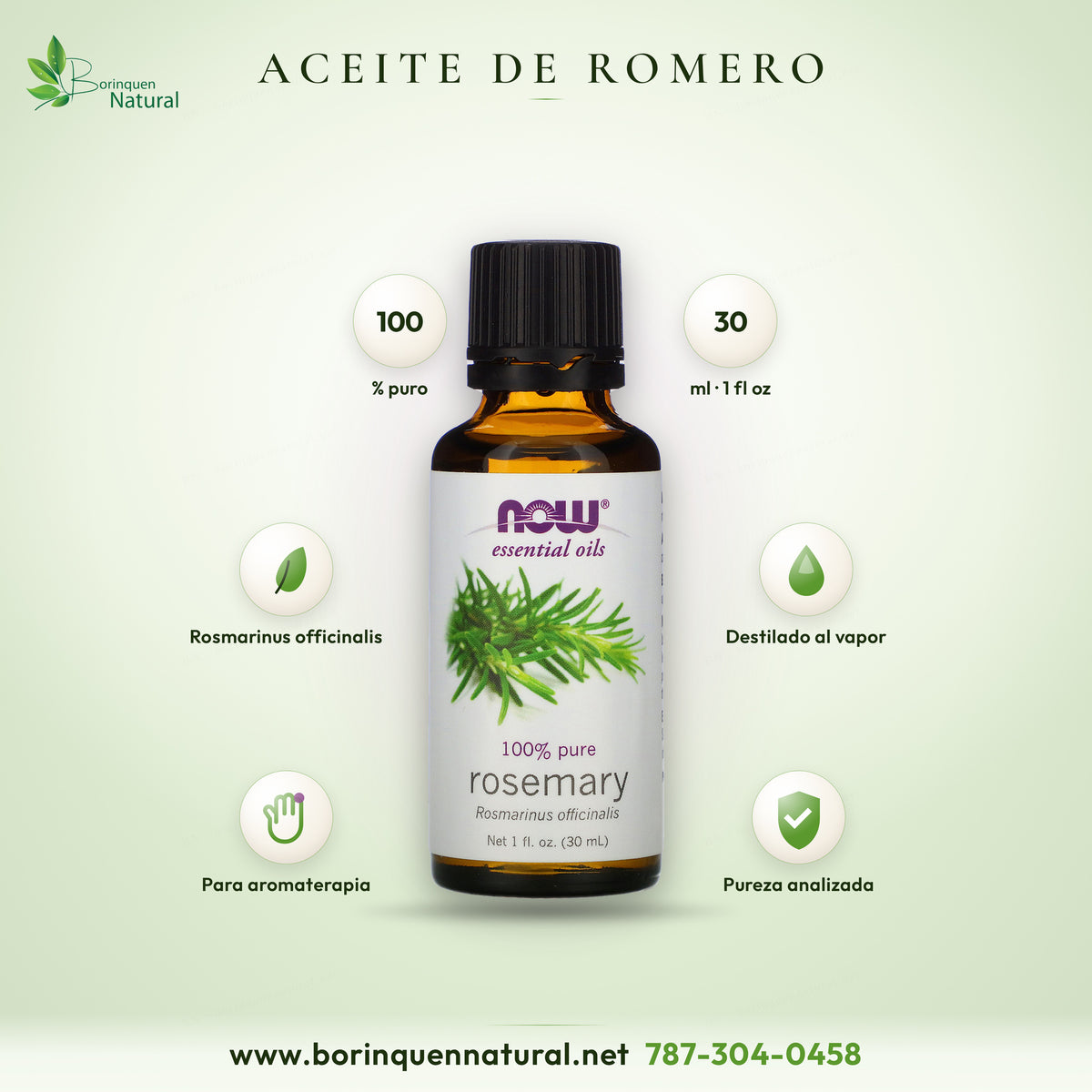 NOW Essential Oils rosemary essential oil, 100% pure, Rosmarinus officinalis, 1 fl oz (30 ml), steam distilled